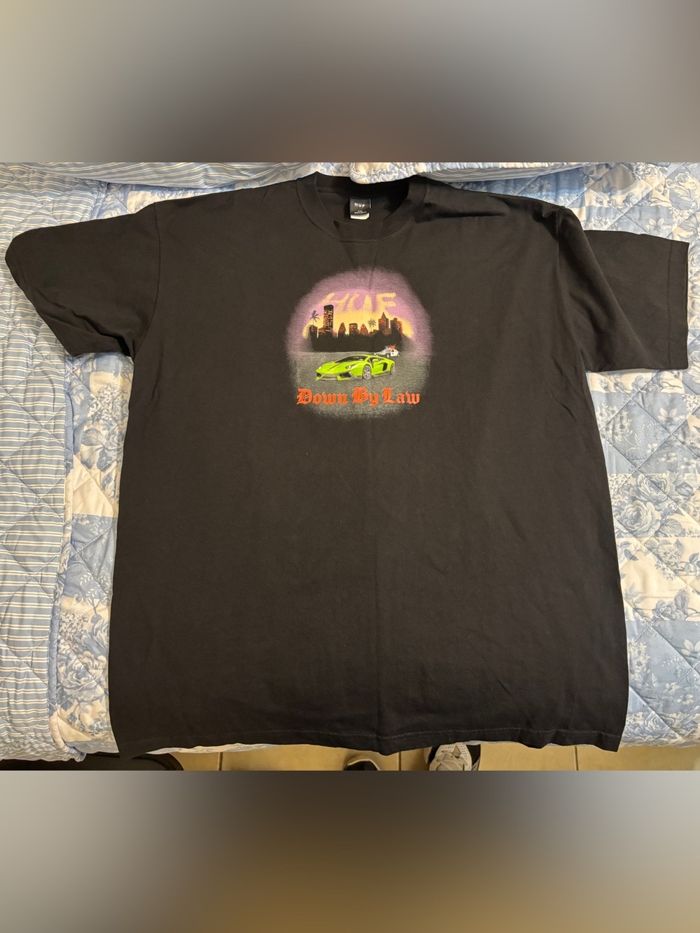 HUF Down By Law Tee with Green Car Graphic Men’s Black XXL